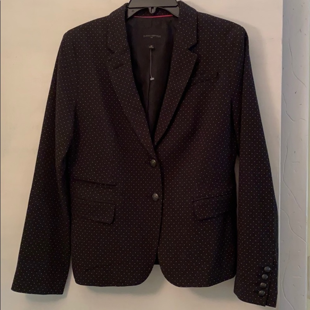 Black White Dot Blazer Red Piping Lined Blazer